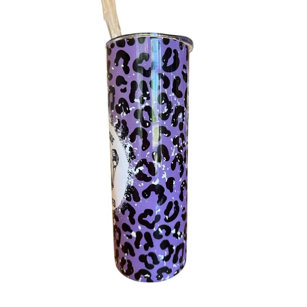 Stainless Steel 20oz Tumbler Skinny Cup Dead Inside But Caffeinated‎ W/straw